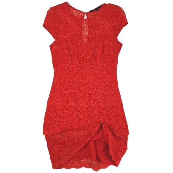 Cynthia Steffe ~Woman Size 6~ Red Fire Lace Short Sleeve Corset Dress. - Picture 6 of 16